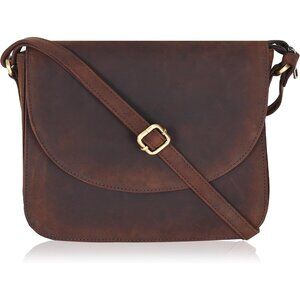 Genuine Leather Hunt Brown Crossbody Purse Women Adjustable Strap Zipper Pockets